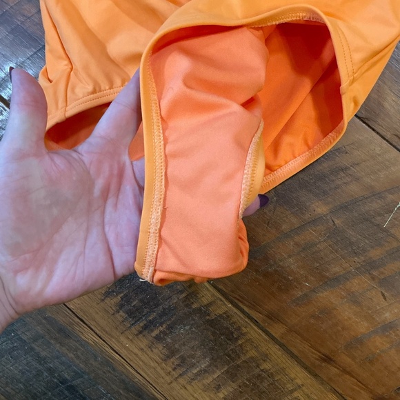 Michael Kors High Neck Zip Back One Piece Swimsuit Women’s 14 Orange MK Logo Zip - Picture 7 of 10